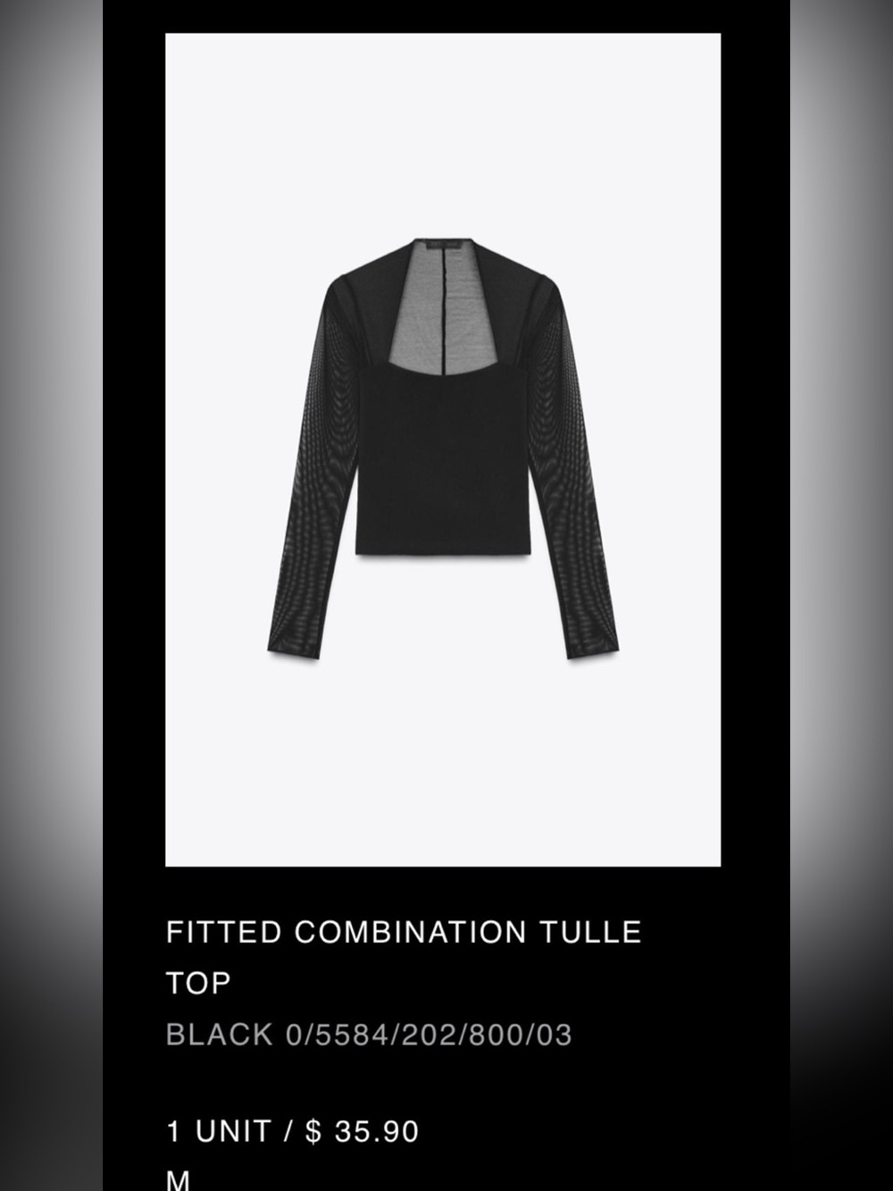 Fitted Combination Tulle Top - Black - Picture 1 of 7